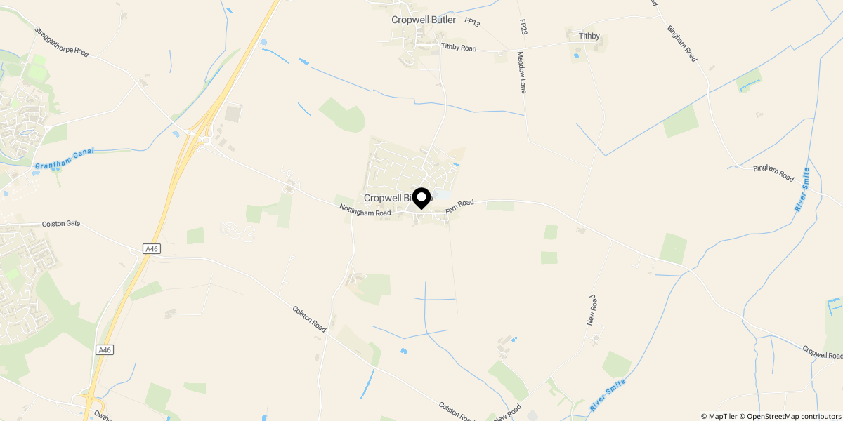 Approximate location of Springfield Close, Cropwell Bishop, Nottingham, NG12 3GJ